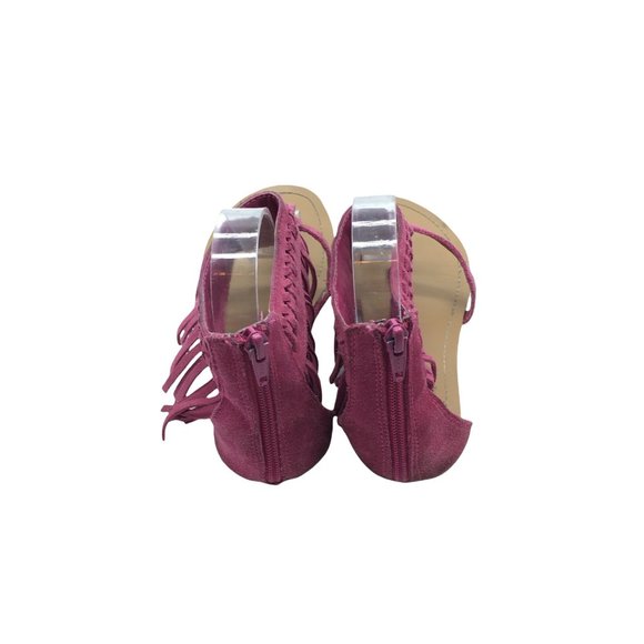 Minnetonka Sandals Boho Fringe Women Size 7 Suede Leather Pink Fuchsia Ankle Zip - Picture 3 of 7